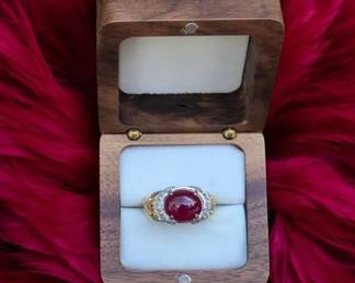 088 Victoria Wieck Natural Ruby Cabochon Topaz Gold Vermeil Over Sterling Silver