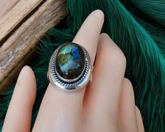 061 Sterling Silver Fiery Labradorite Ring