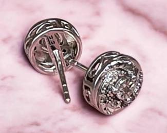 068 Sterling Silver Diamond Halo Stud Earrings Tested