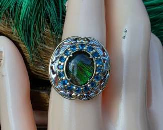 083 Michael Valitutti Fiery Labradorite Gold Vermeil Over Sterling Silver Ring