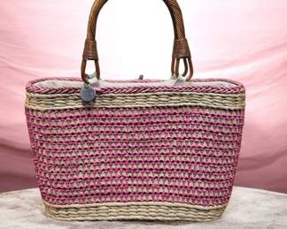 114 The Sac Wicker Woven Purse Pink