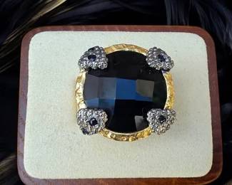 122 Vintage Onyx Ring Signed B italy Tested