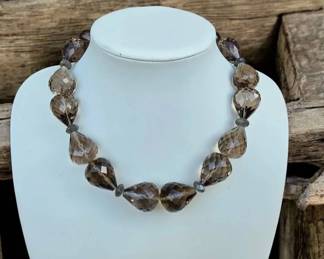 066 HUGE Sterling Smoky Quartz Briolette Two Blonde Lizzards Necklace 6.6 Oz