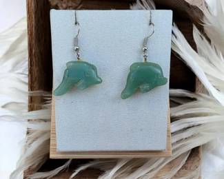110 Jade Dolphin Hand Carved Earrings Tested