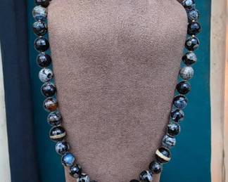 048 Fire Agate Faceted Beaded Necklace GORGEOUS