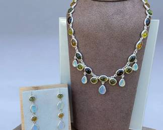 097 MultiColored Cabochon Necklace Earring Set