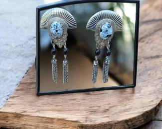 003 Southwestern Concho Fringe White Buffalo Turquoise Earrings