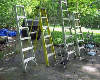 Assortment of A frame ladders.