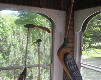 3 Lg. hand made Wood/Metal Swaying birds.