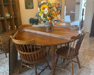 Solid wood table with two leaves and chairs