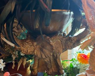 Elephant pot with feathers