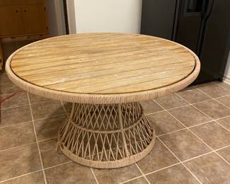 Round Natural Wood / Wicker Dining Table by Article