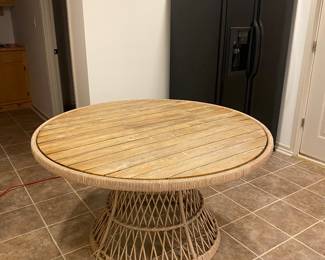 Round Natural Wood / Wicker Dining Table by Article