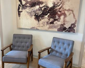 Large Wall Art and 2 cloth/wood side chairs ( dark gray)