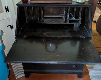 writing desk, clock