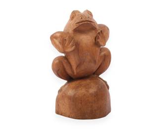 Hand Carved Wood Praying Frog Sculpture