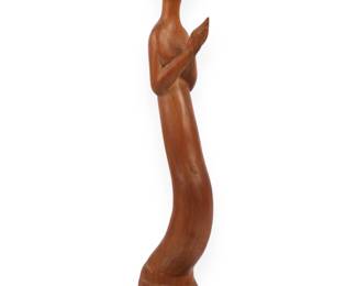 Balinese Mid-Century Style Elongated Carved Wood Female Figure