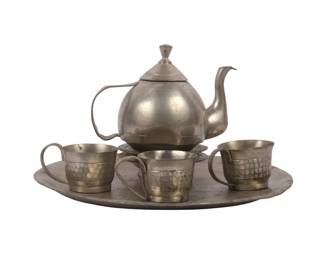 A Set of Hammered Pewter Miniature Tea Service Items
