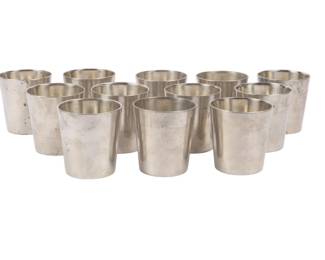 Set of Eleven Indonesian Hand-Wrought Pewter Tumblers