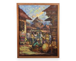 Soedarno KM (Indonesian, 20th Century), Village Market Scene, Oil on Canvas