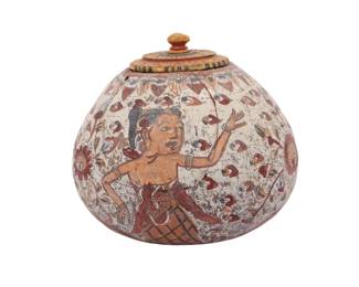 Balinese Kamasan Style Painted Gourd Jar with Lid