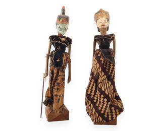 A Pair of Vintage Javanese Wayang Golek Wood Rod Puppets