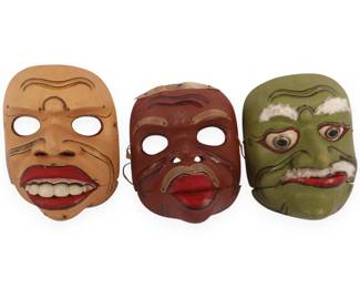 A Trio of Indonesian Wayang Orang Carved Wood Dance Masks