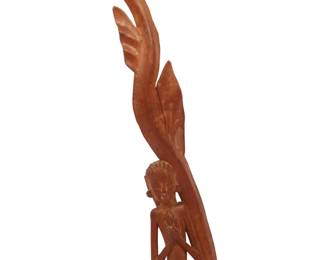 Mid-20th Century Balinese Art Deco Style Hand-Carved Wood Mermaid Sculpture