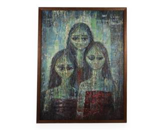 Patti (20th Century), Expressionist Portrait of Three Figures, Oil on Board