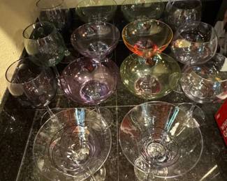 Assorted Colored Glassware Set with Spiral Martini Glasses