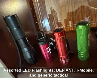 Assorted LED Flashlights DEFIANT, TMobile, and generic tactical