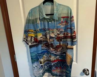Mens Hawaiian Shirt with Nautical Scene Print