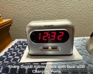 Sharp Digital Alarm Clock with Dual USB Charging Ports