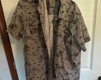 Mens Short Sleeve Fishing Print ButtonUp Shirt