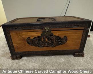 Antique Chinese Carved Camphor Wood Chest
