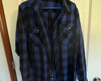 Mens Blue and Black Plaid Flannel Shirt