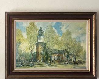 Watercolor painting of Bruton Parish Church by Joseph C. Claghorn.