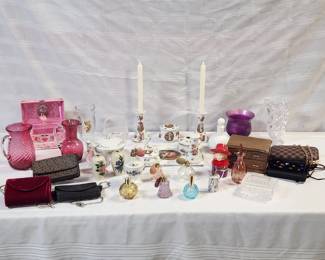 Antquie Vanity Set, Jewelry Boxes, Perfume, Purses
