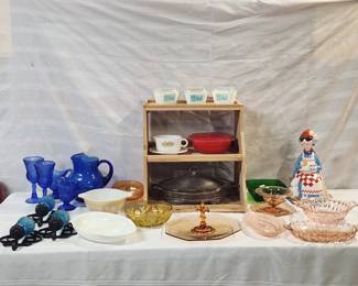 Pyrex,Pink Depression, Colbalt Blue