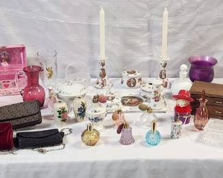 Antquie Vanity Set, Jewelry Boxes, Perfume,  Purses