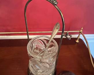 Victorian Silver Plate and Crystal Pickle Castor with Knife