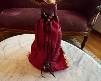 Victorian-Style Porcelain Doll in Red Gown