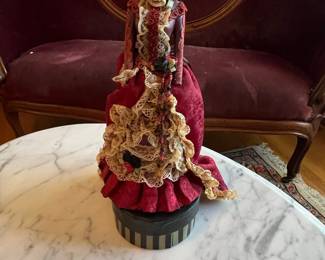 Victorian-Style Porcelain Doll in Red Gown