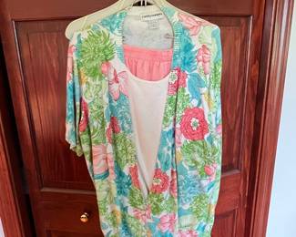 Cathy Daniels Floral Print Cardigan and Tank Top Set