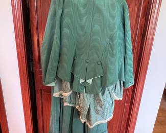 Victorian Era Green Silk Moiré Dress Ensemble