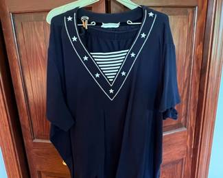 Cathy Daniels Navy Blue Star and Stripe Knit Top