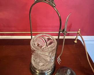 Victorian Silver Plate and Crystal Pickle Castor with Knife