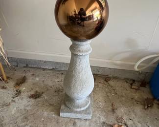 Faux Cast Stone Pedestal with Copper Gazing Ball