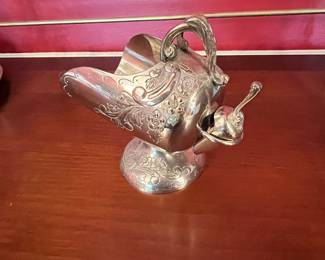 Sterling Silver Plated Sugar Scuttle with Spoon