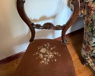 Victorian Walnut Balloon Back Side Chair with Needlepoint Seat